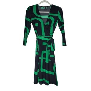 INC Black and Green Wrap Dress